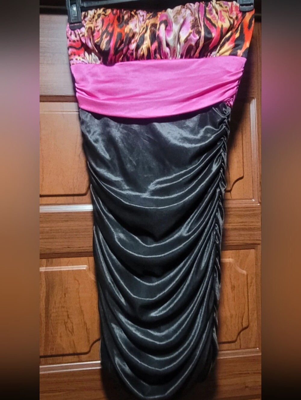 Speechless Strapless Midi Dress with Pink Band and Multicolor Bodice